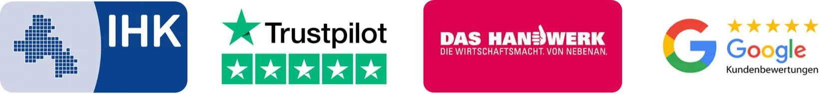 Ausgezeichnet von IHK, Trustpilot, DAS HANDWERK und Google Kundenbewertungen